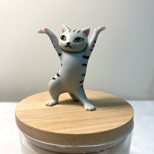 Playful Gray Cat Figurine | Feline dancer struts their stuff